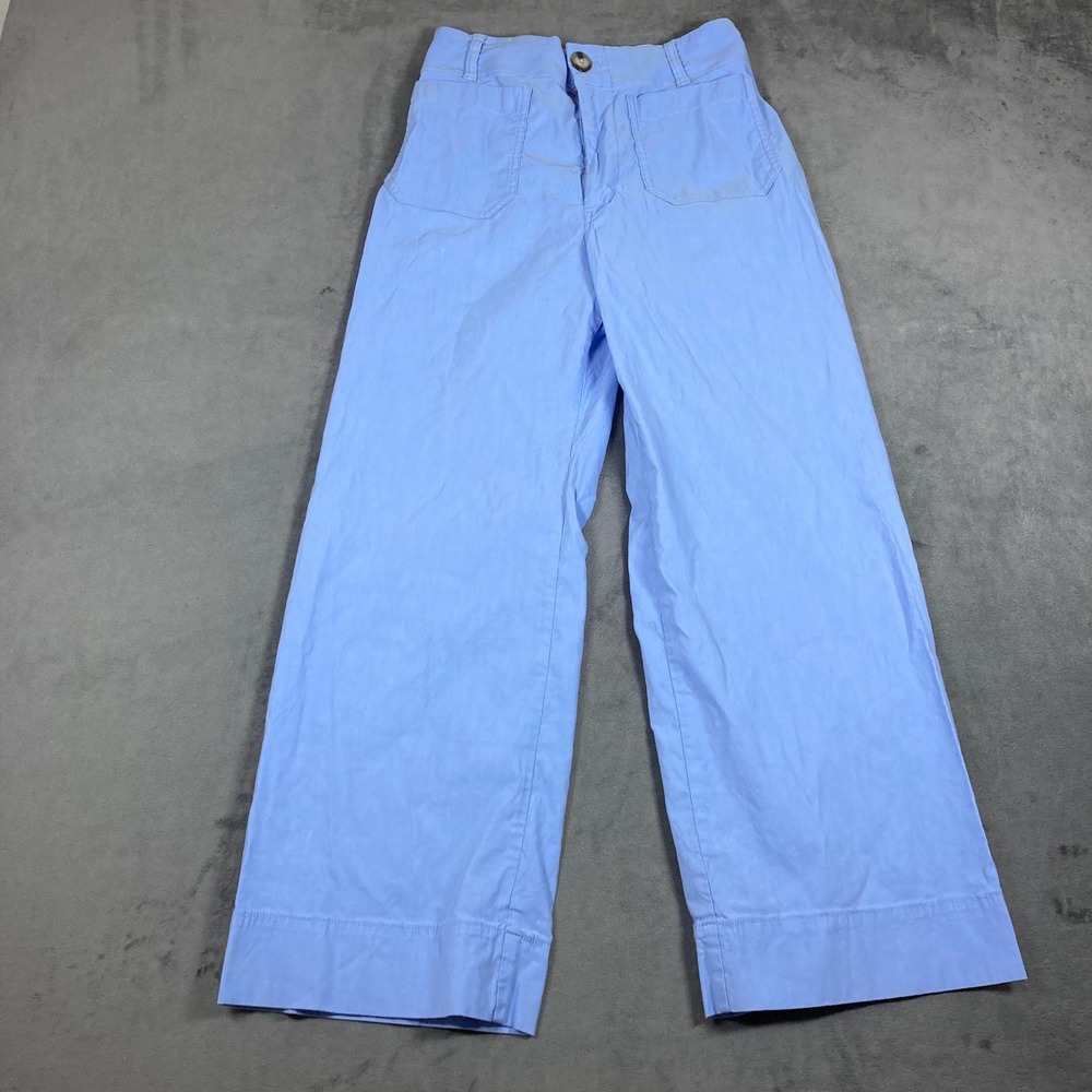 Maeve Anthropologie Colette Wide Leg Pants Blue Linen Blend Size 27 Cropped
